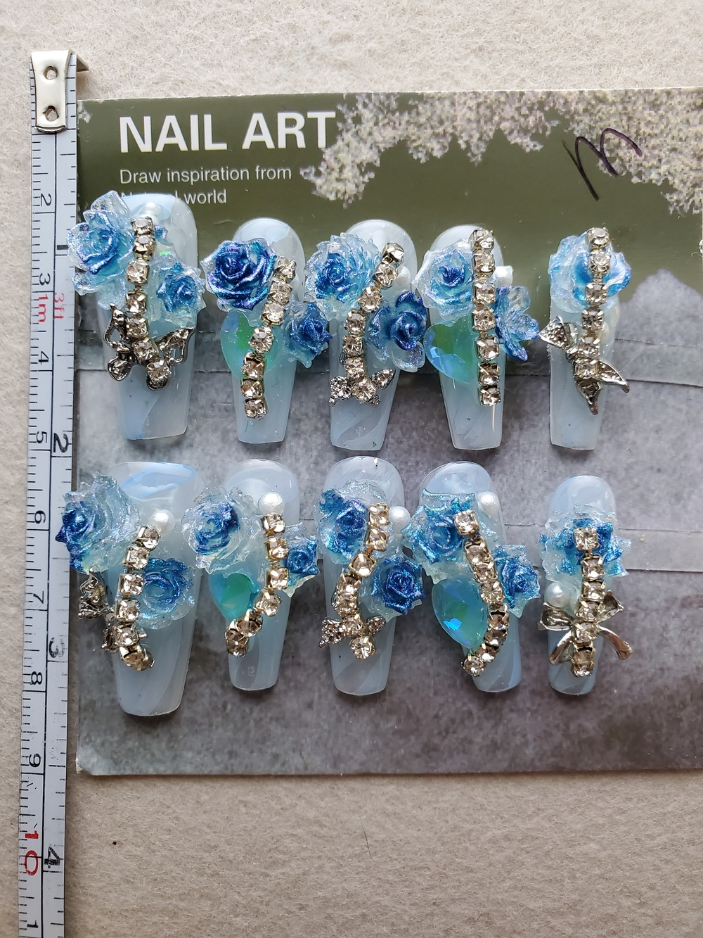 Blue Grotto 🩵 3D Floral Crystal Press-On Nails